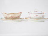 19th century Luneville Faience dinner service w/ pink flowers - Saxe ironstone transferware - 39 pieces