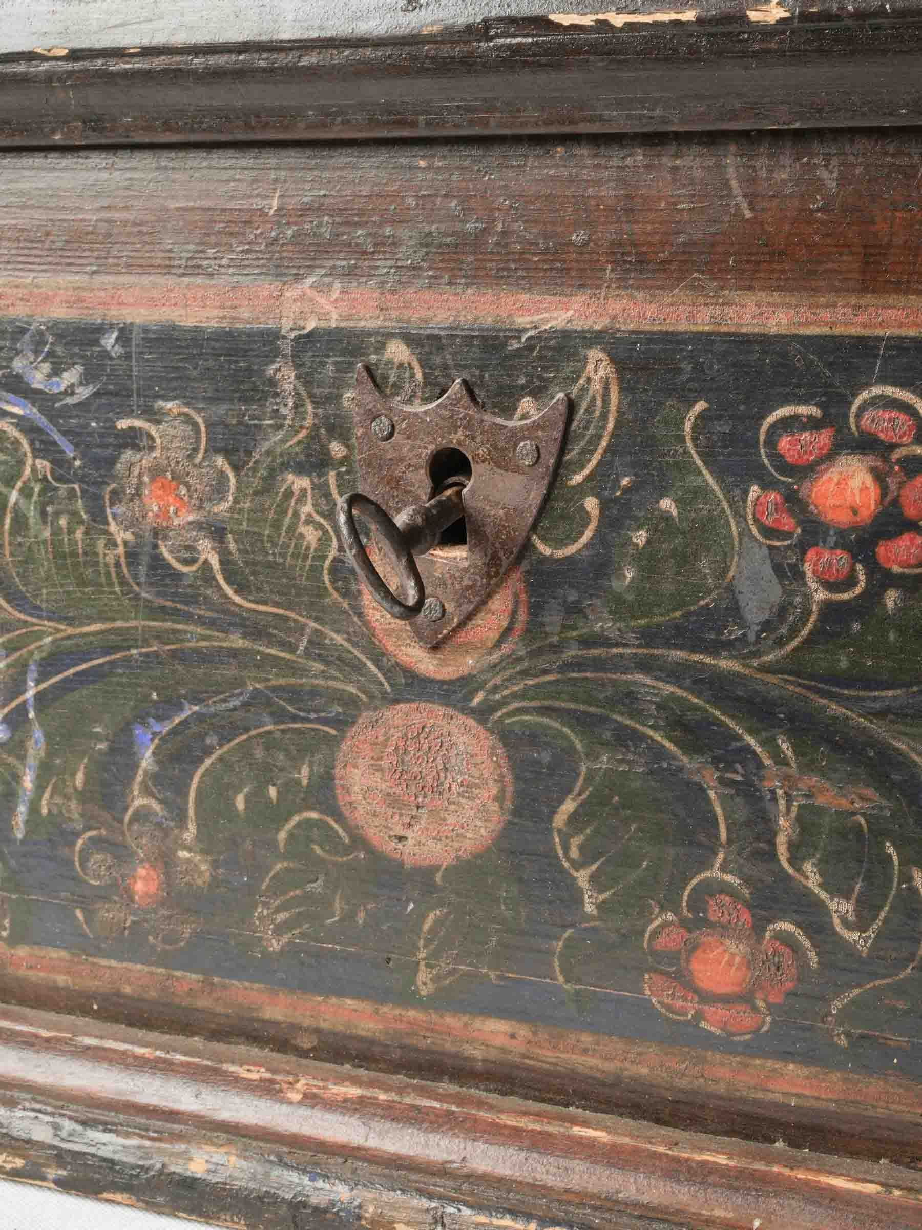 French Folk Art Painted Marriage Box, Late 18th Century - 19"