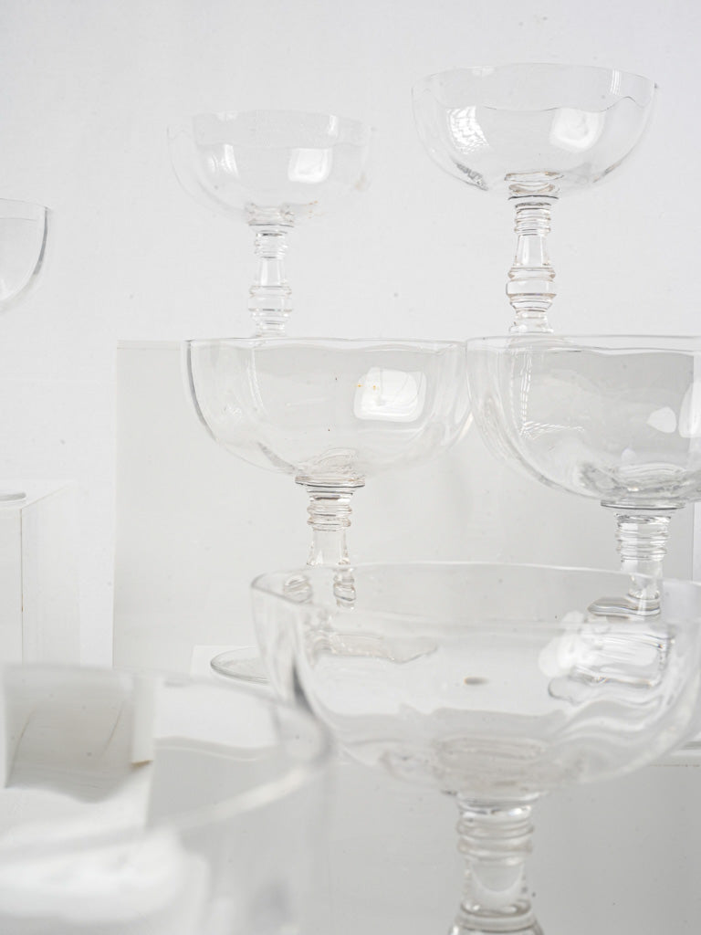 Set of 10 antique crystal champagne coupes