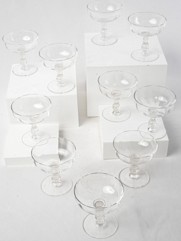 Set of 10 antique crystal champagne coupes