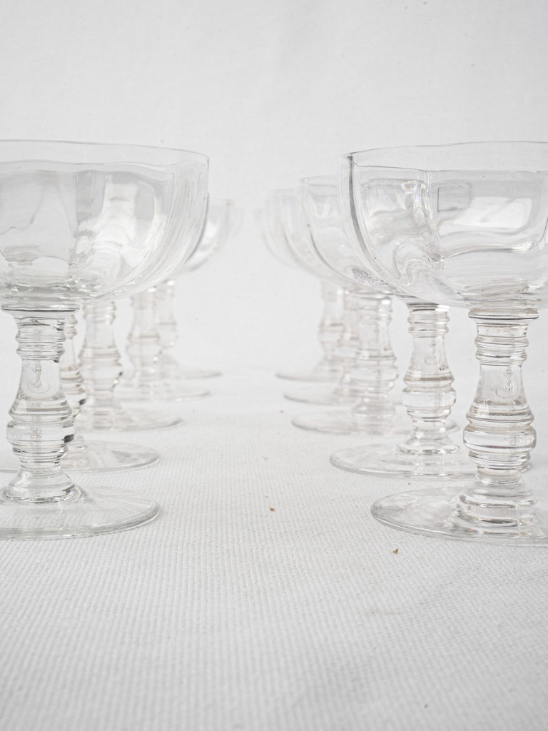 Set of 10 antique crystal champagne coupes