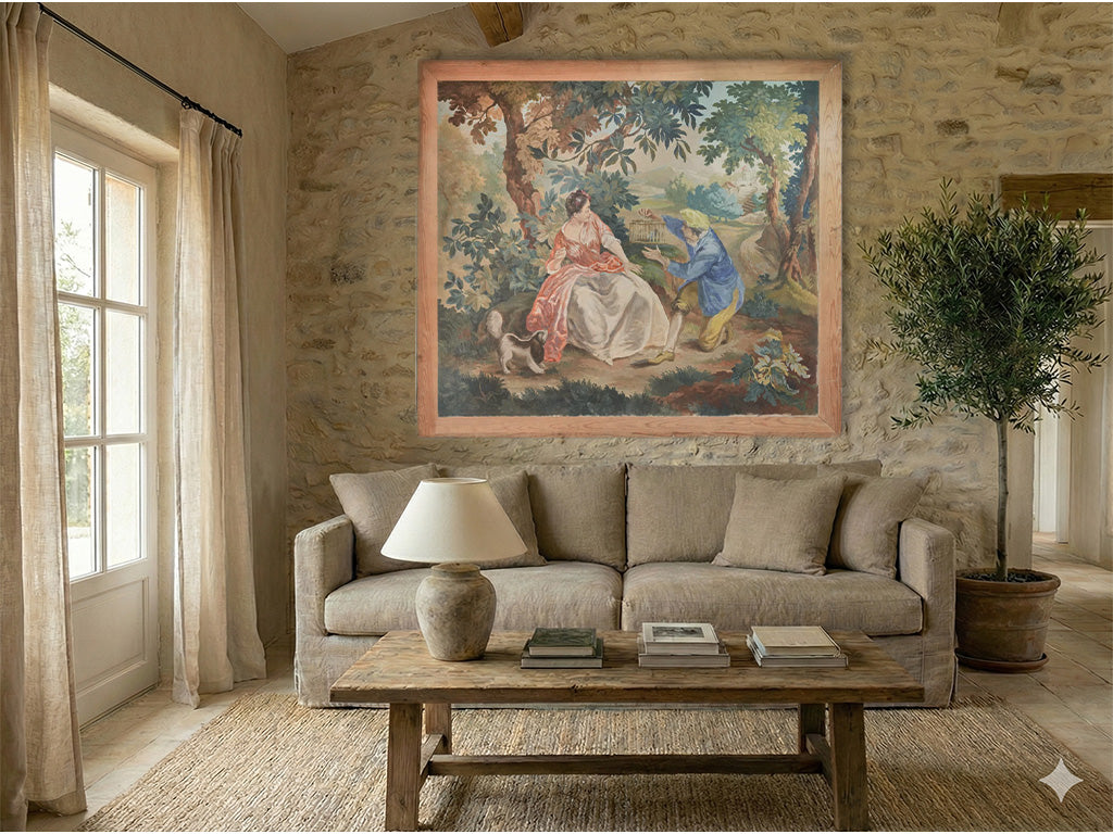 Vintage French painted canvas artwork  