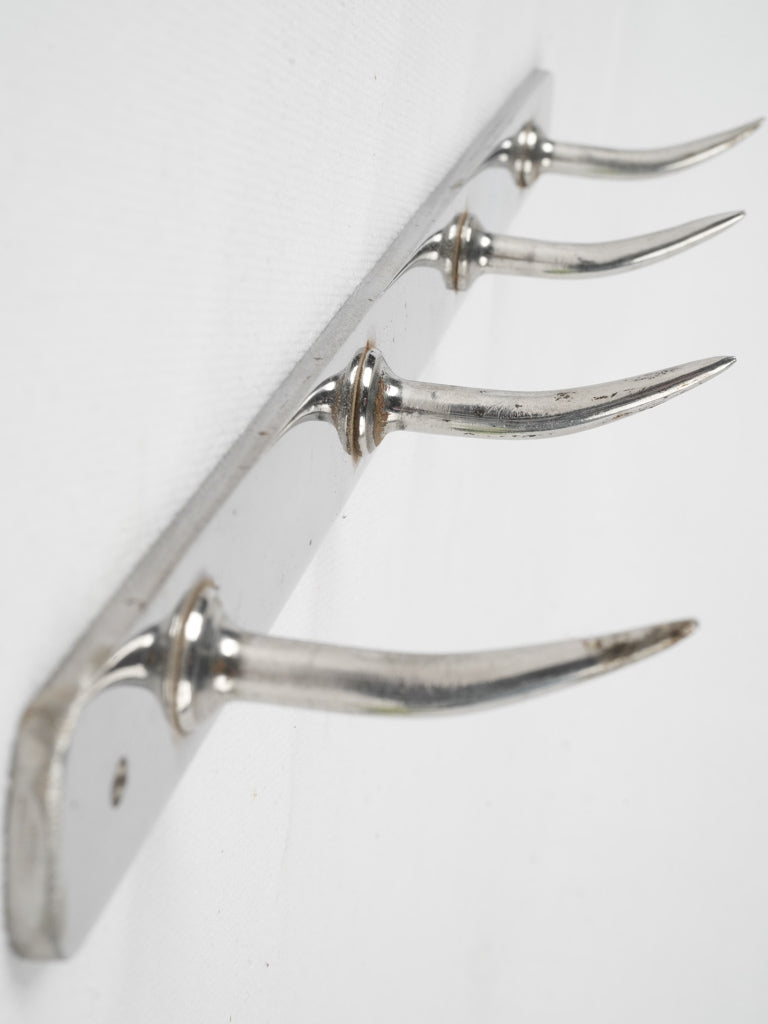 1960s French chrome butcher's rack w/ 4 hooks 15¾