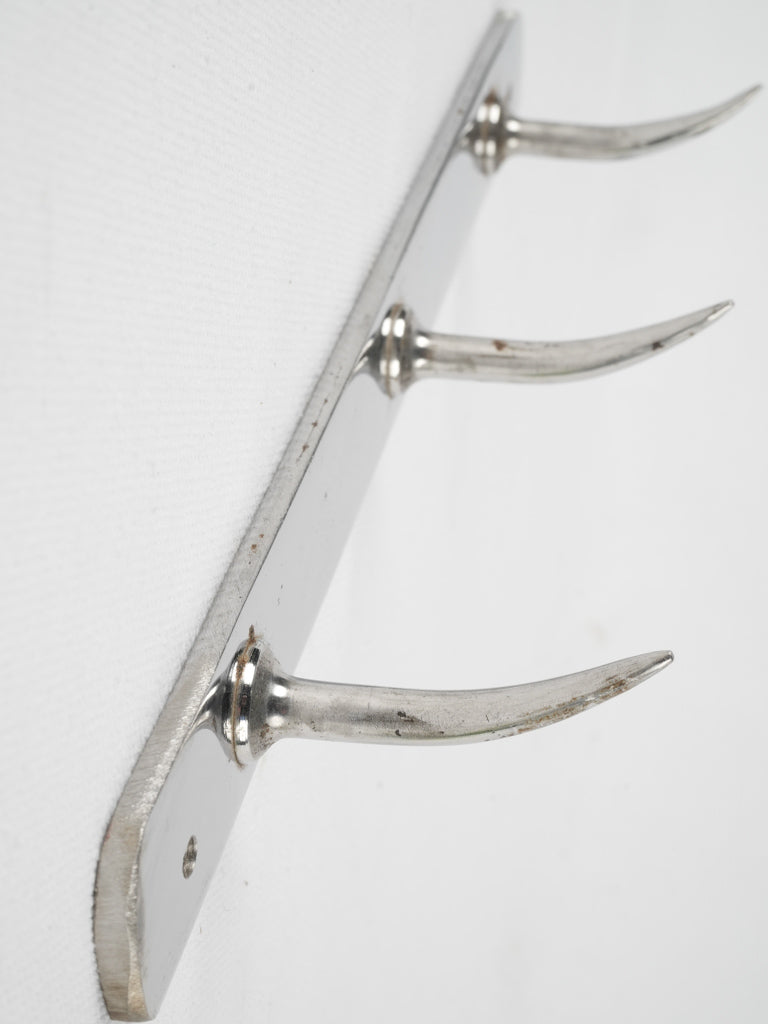 1960s French chrome butcher's rack w/ 3 hooks 11¾