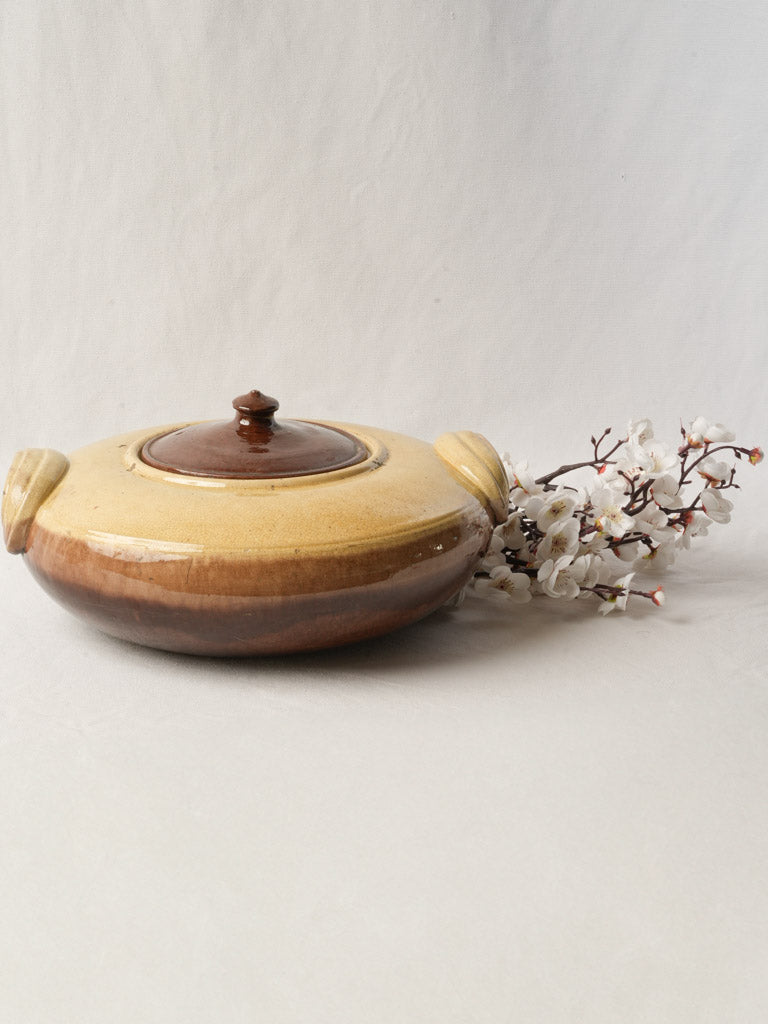 Early 20th Century French Two Tone Glazed Terracotta Tripière with Lid - 14½"