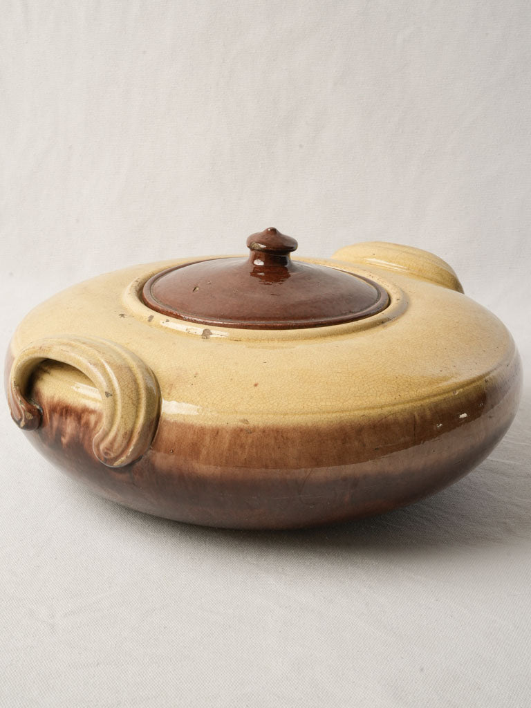Early 20th Century French Two Tone Glazed Terracotta Tripière with Lid - 14½"