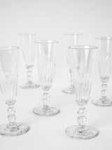 6 crystal champagne flutes - 1930s - 6¾"