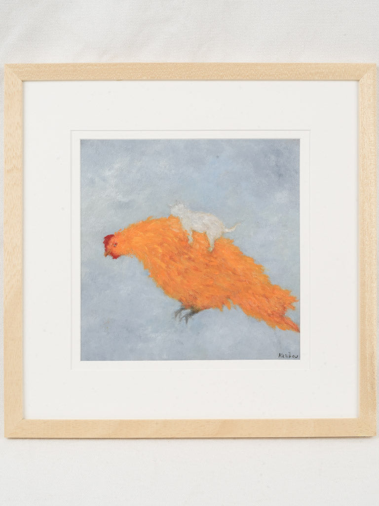 Small Contemporary Painting By Karibou - Voyage en Poule (Journey By Chicken) - 16¼" x 16¼"