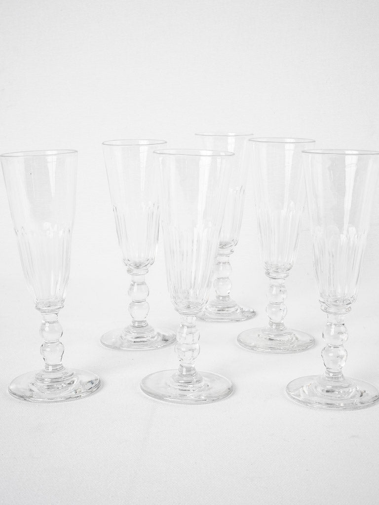 6 crystal champagne flutes - 1930s - 6¾"