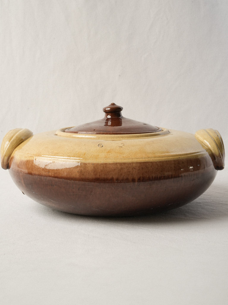 Early 20th Century French Two Tone Glazed Terracotta Tripière with Lid - 14½"