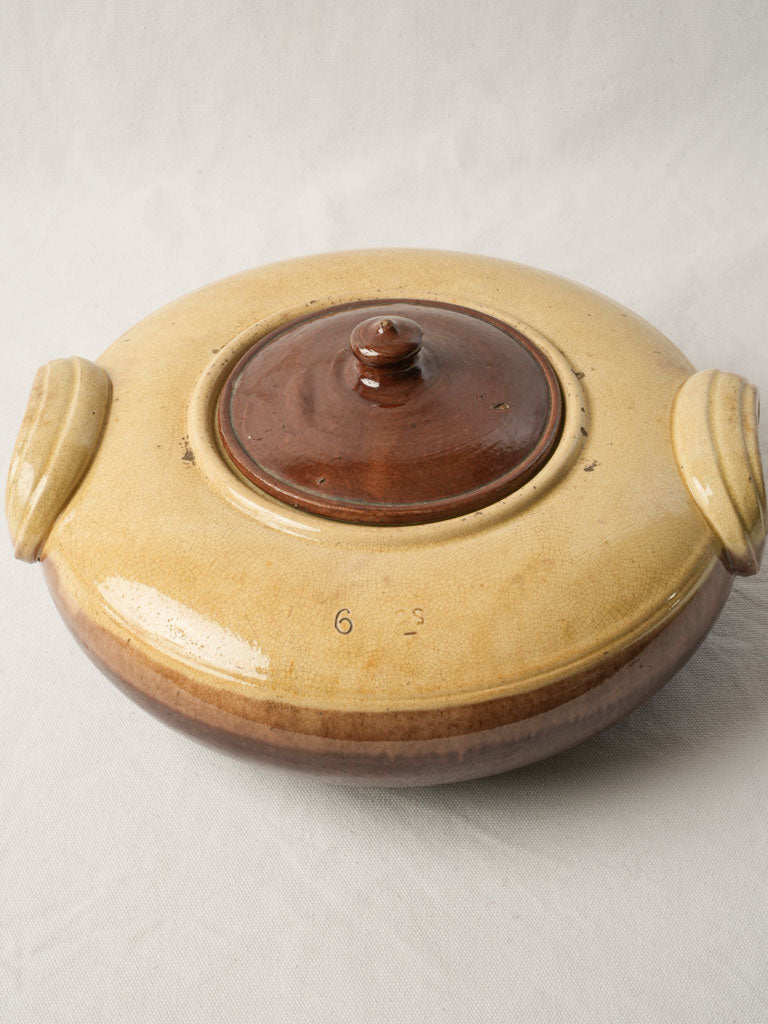 Early 20th Century French Two Tone Glazed Terracotta Tripière with Lid - 14½"