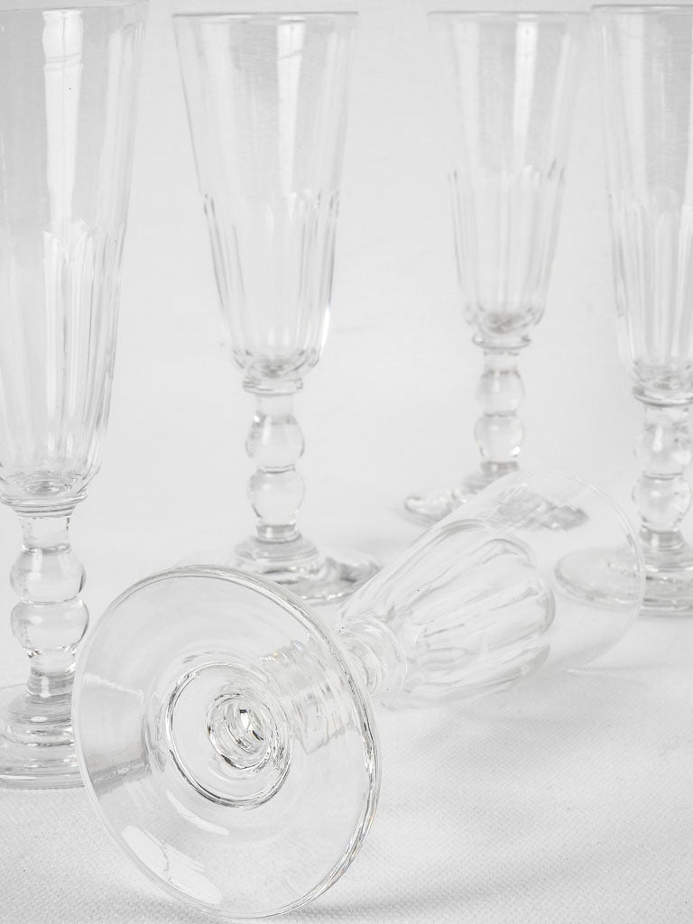 6 crystal champagne flutes - 1930s - 6¾"