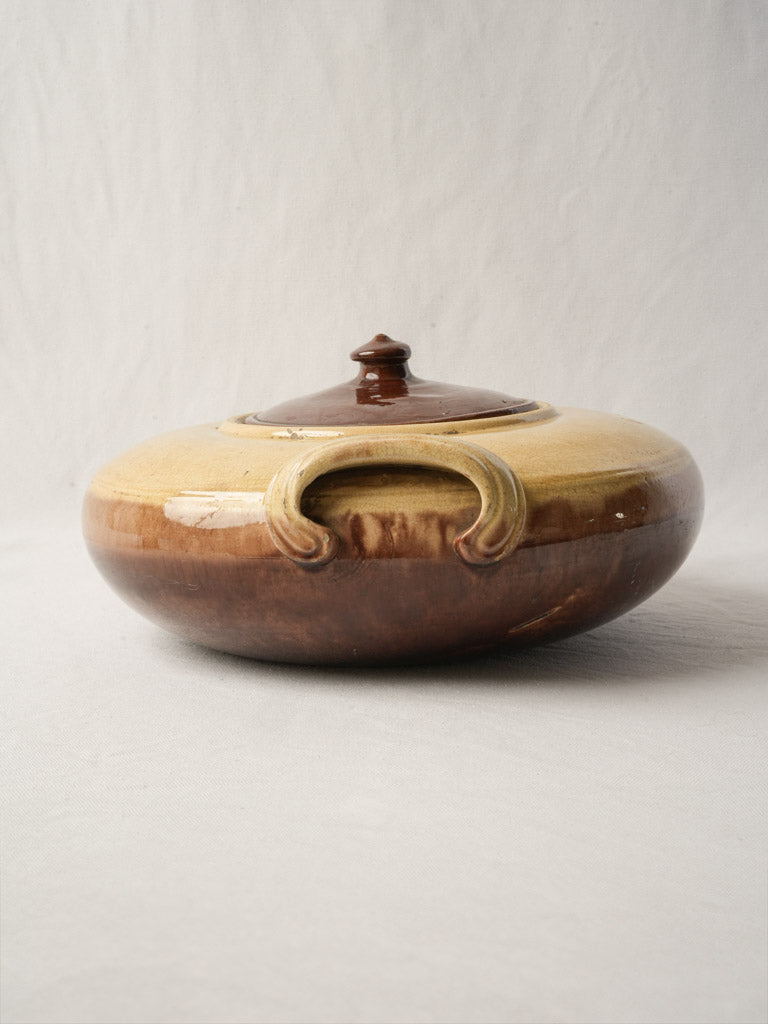 Early 20th Century French Two Tone Glazed Terracotta Tripière with Lid - 14½"