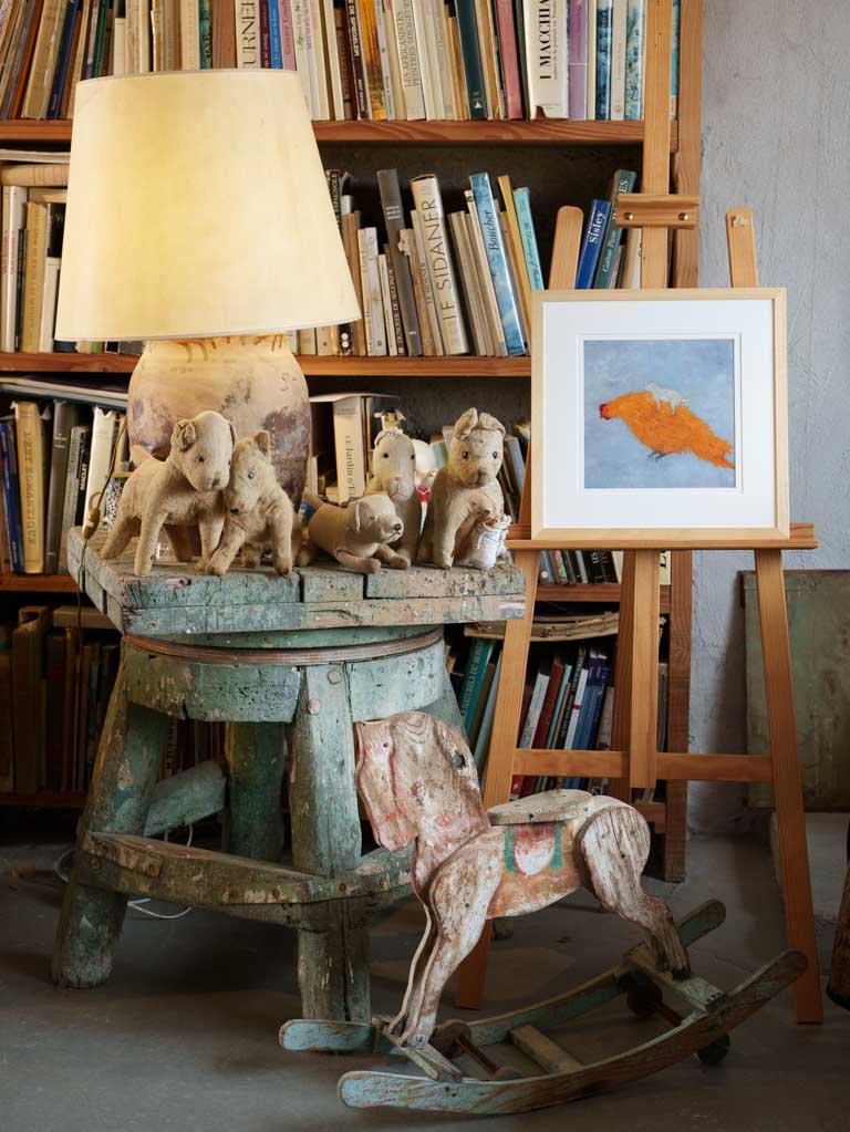 Small Contemporary Painting By Karibou - Voyage en Poule (Journey By Chicken) - 16¼" x 16¼"