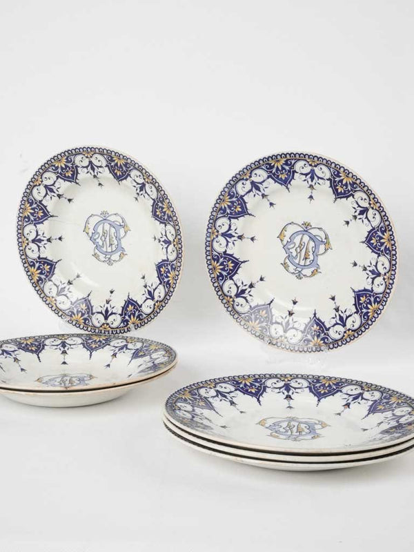 19th century Sarreguemines Cluny plates & bowls w/ monogram 9¾"