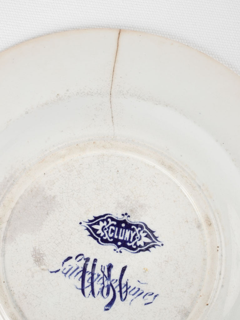 19th century Sarreguemines Cluny plates & bowls w/ monogram 9¾"