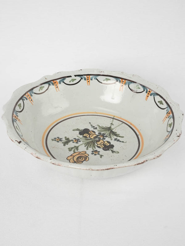 Large hand painted salad bowl - Nevers 19th century 12½"