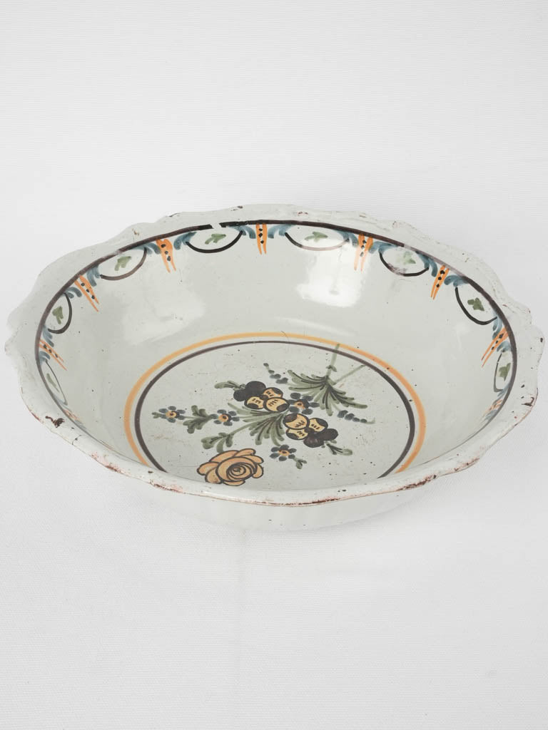 Large hand painted salad bowl - Nevers 19th century 12½"