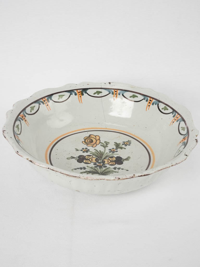 Large hand painted salad bowl - Nevers 19th century 12½"