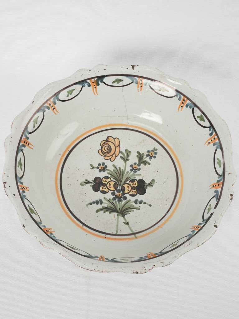 Large hand painted salad bowl - Nevers 19th century 12½"