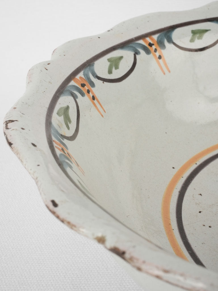 Large hand painted salad bowl - Nevers 19th century 12½"