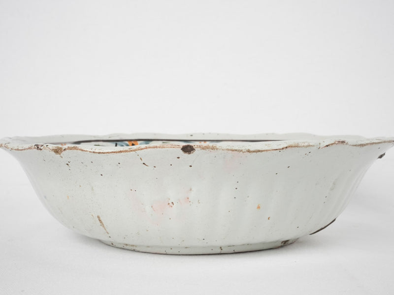 Large hand painted salad bowl - Nevers 19th century 12½"