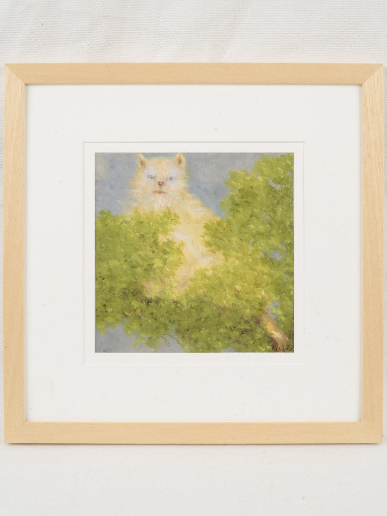 Chat Perché (Perched Cat) - Small Contemporary Painting By Karibou - 14¼" x 14¼"
