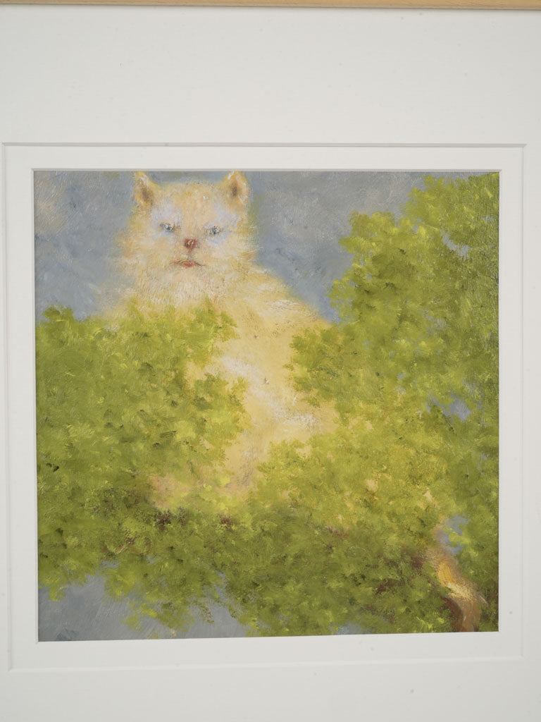 Chat Perché (Perched Cat) - Small Contemporary Painting By Karibou - 14¼" x 14¼"