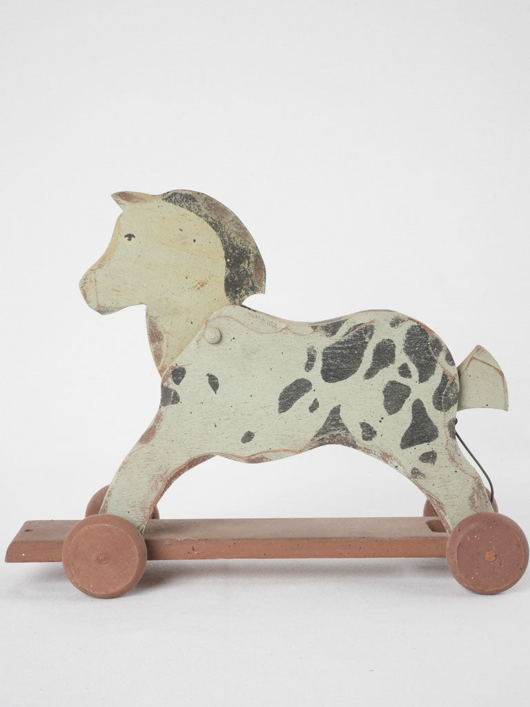 Little antique wooden pull toy horse 9½"