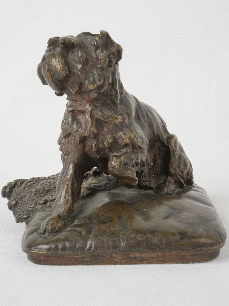 Detailed bronze statue seated terrier  