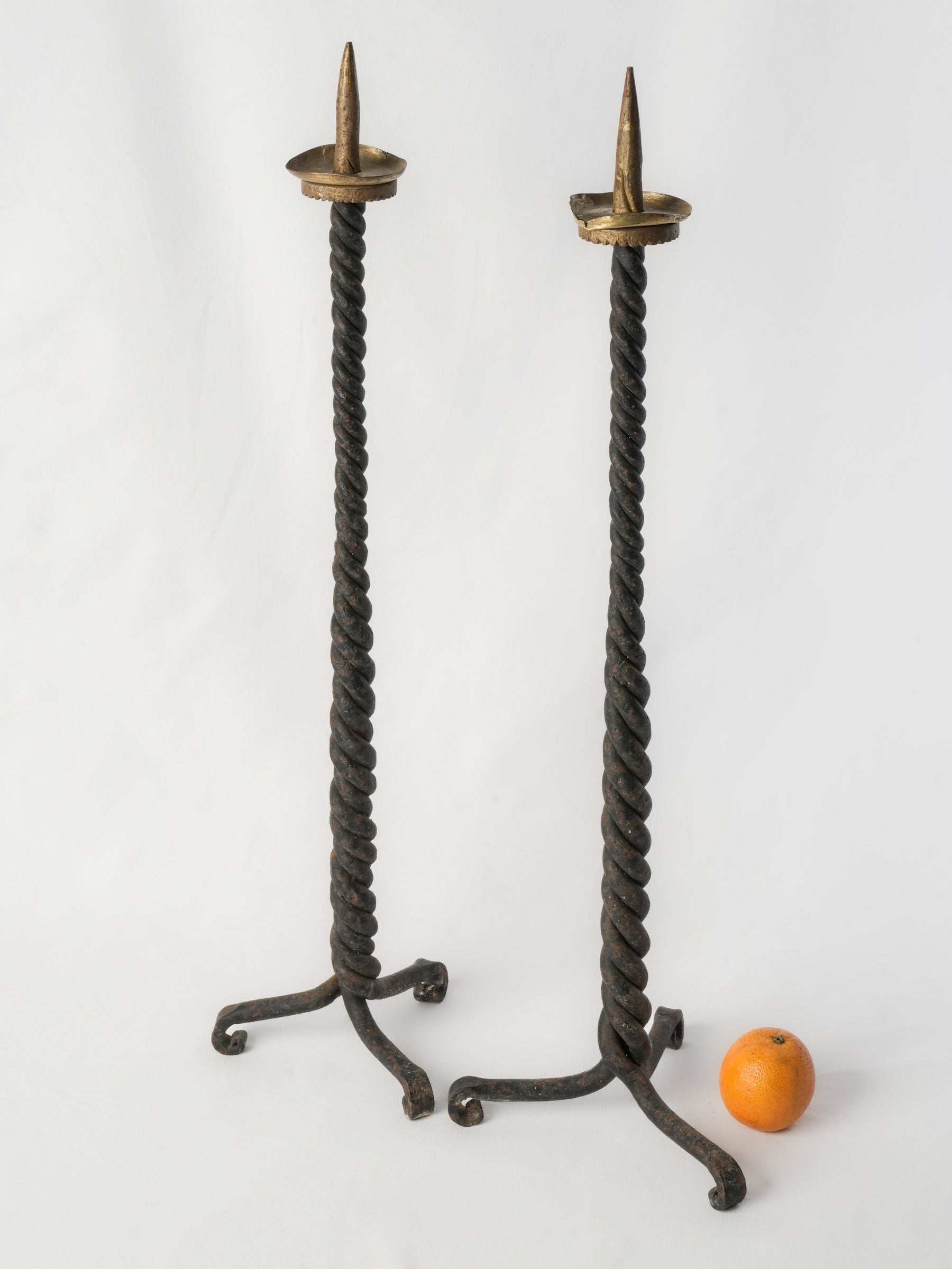 Pair of Tall Hand-Forged Iron Pricket Candlesticks, c. 1930–1950 - 30"