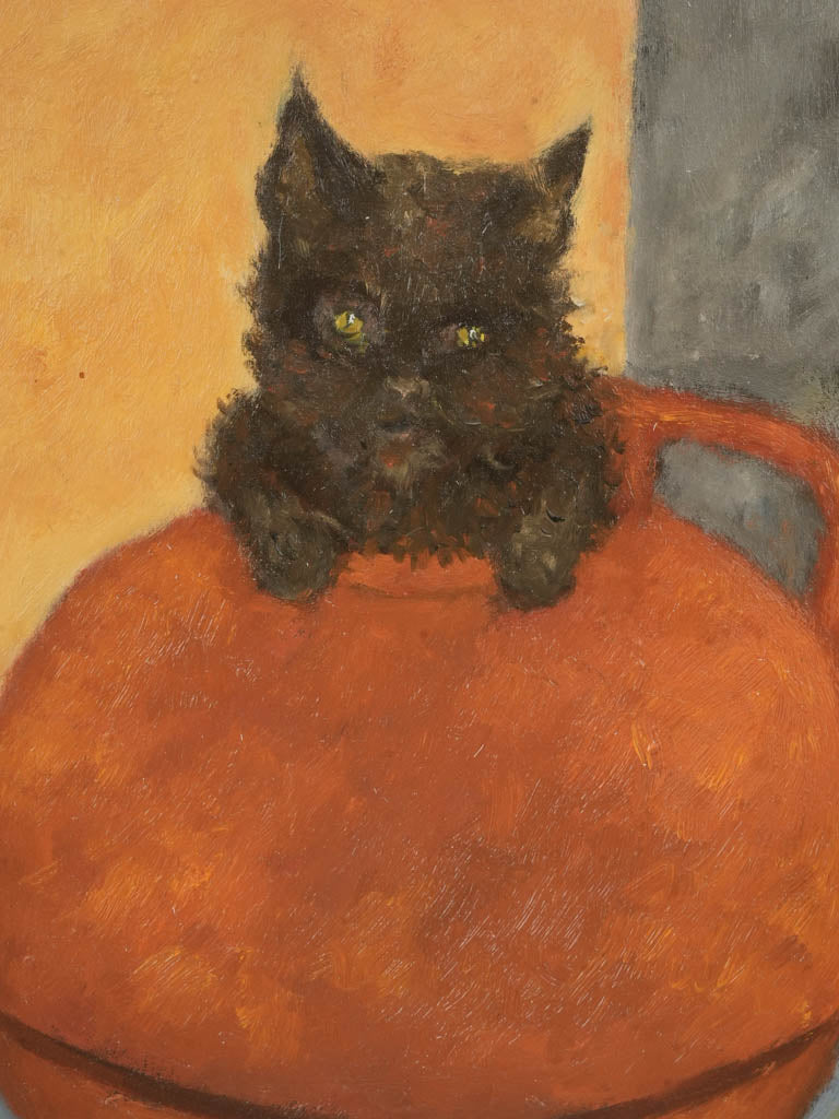 Small Contemporary Painting By Karibou - Chat Poterie (Pottery Cat) - 14¼" x 14¼"