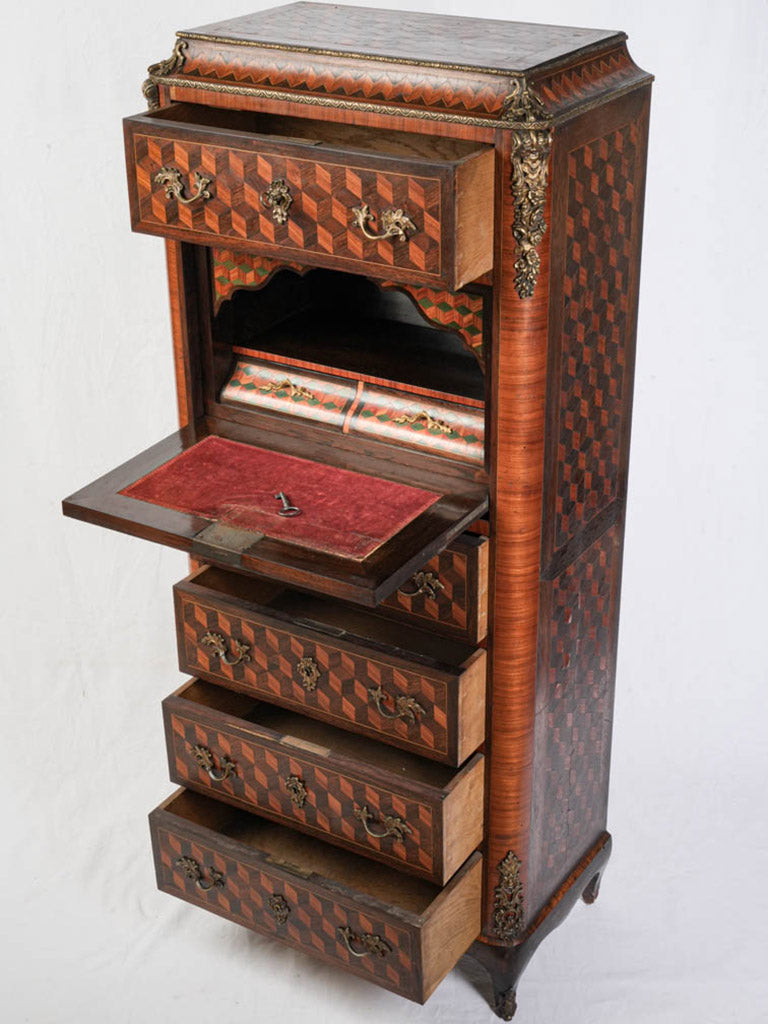 Antique marquetry tall secrétaire  