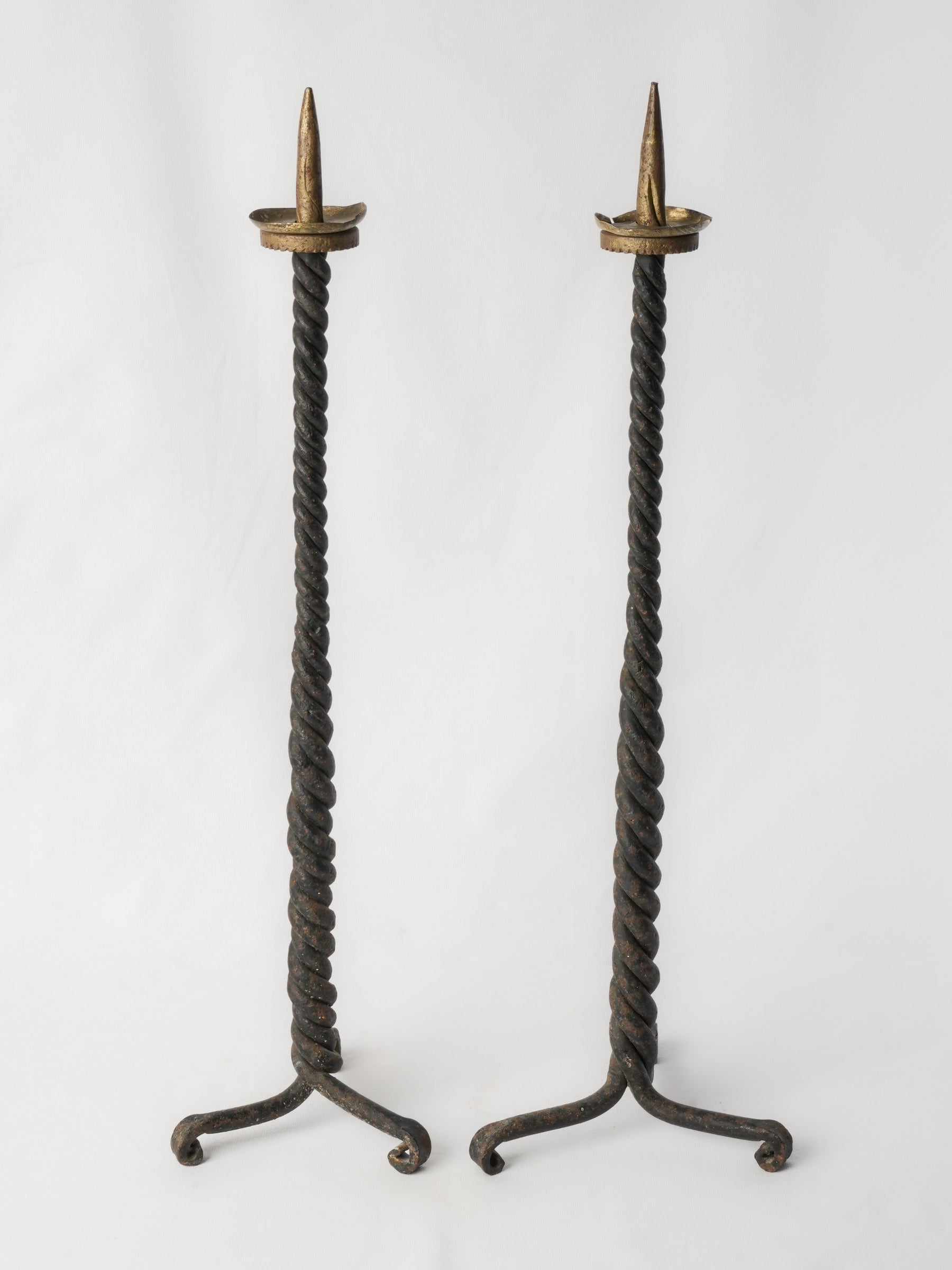 Pair of Tall Hand-Forged Iron Pricket Candlesticks, c. 1930–1950 - 30"