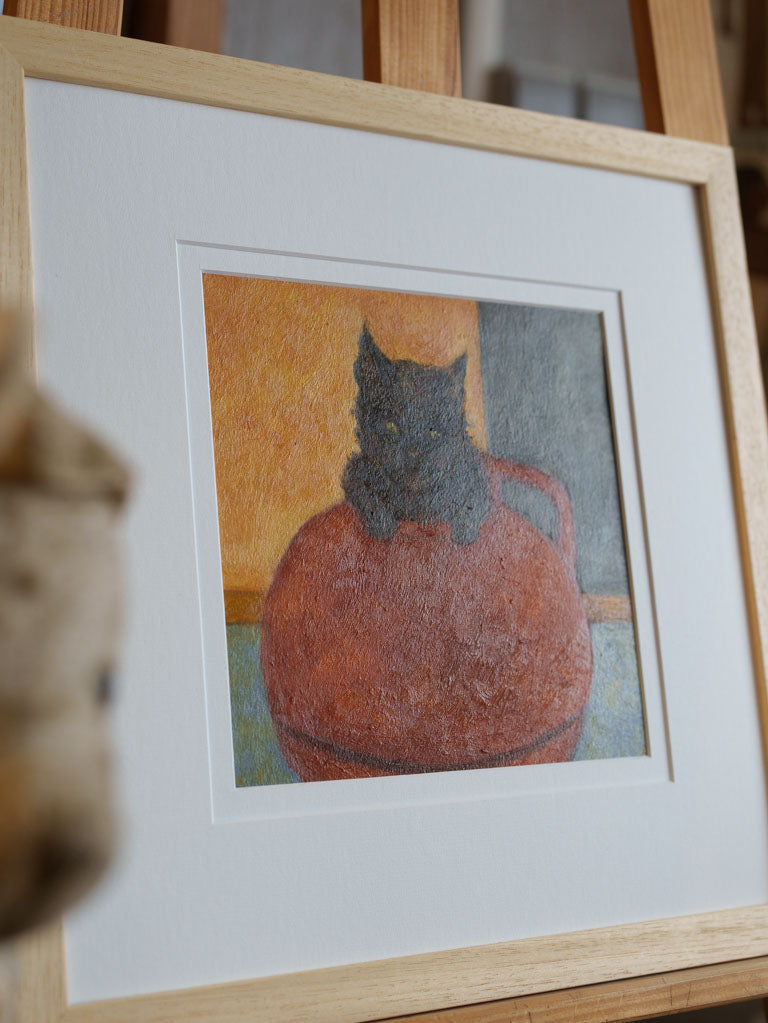 Small Contemporary Painting By Karibou - Chat Poterie (Pottery Cat) - 14¼" x 14¼"