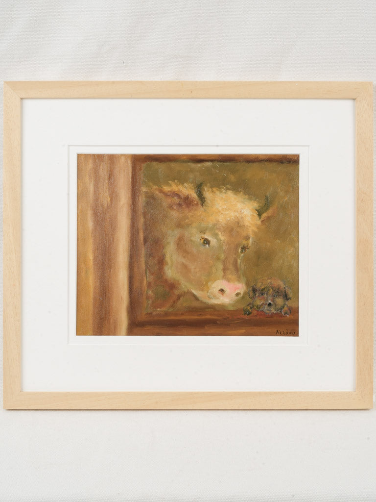 Small Contemporary Painting By Karibou - Le Chien De Lola (Lola's Dog) - 15" x 17"