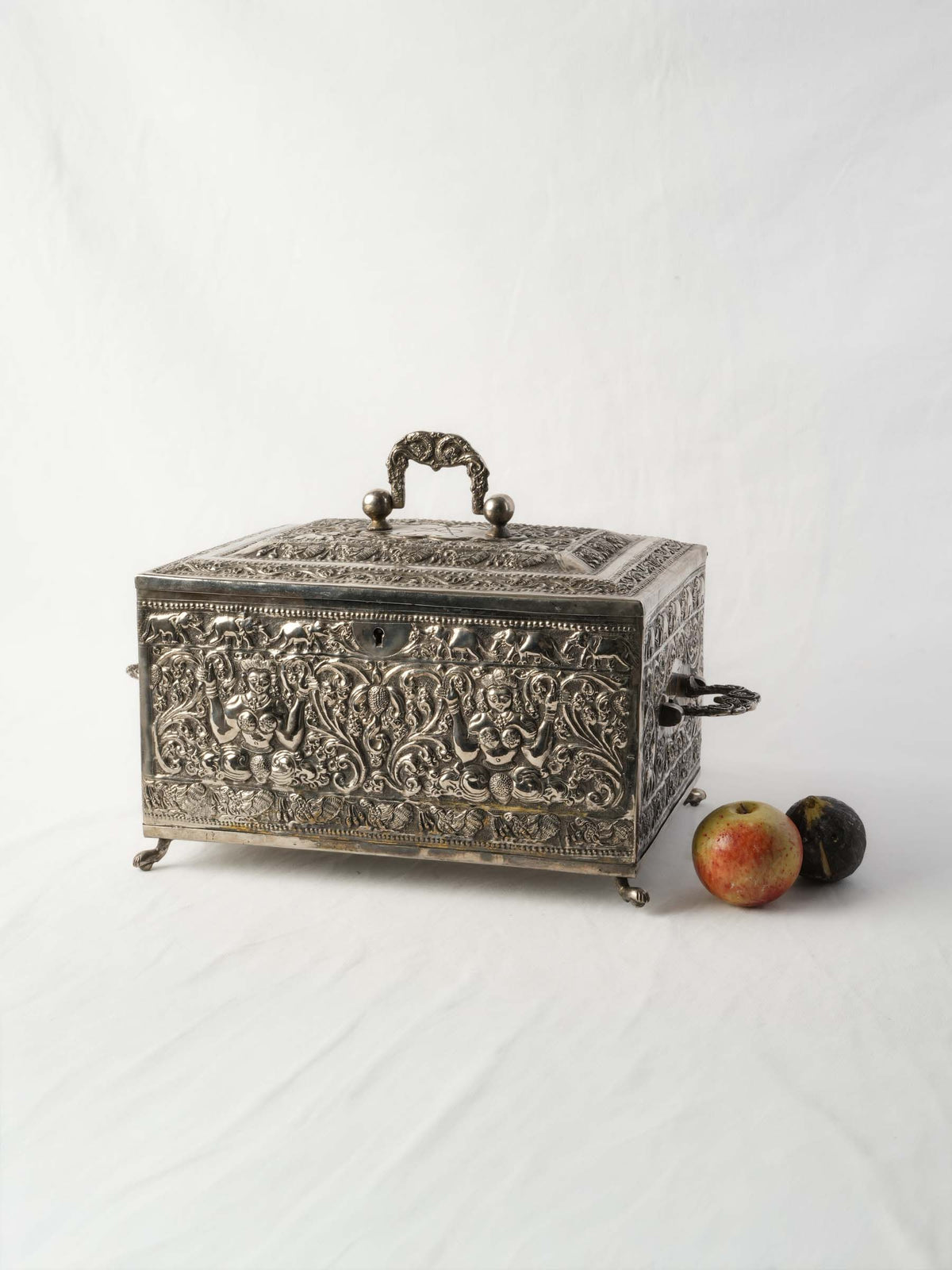 Large Antique Anglo-Indian Silver-Plated Box with Rich Repoussé Work - 9¾" x 14¼"
