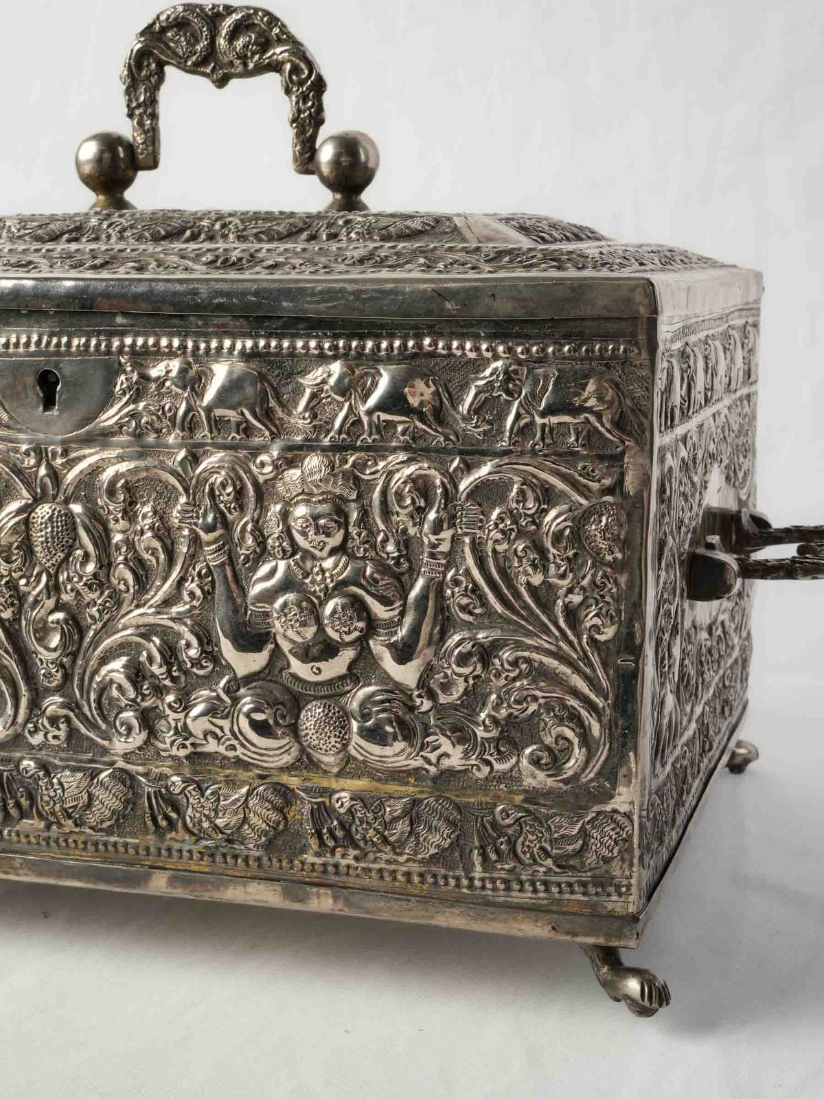 Large Antique Anglo-Indian Silver-Plated Box with Rich Repoussé Work - 9¾" x 14¼"
