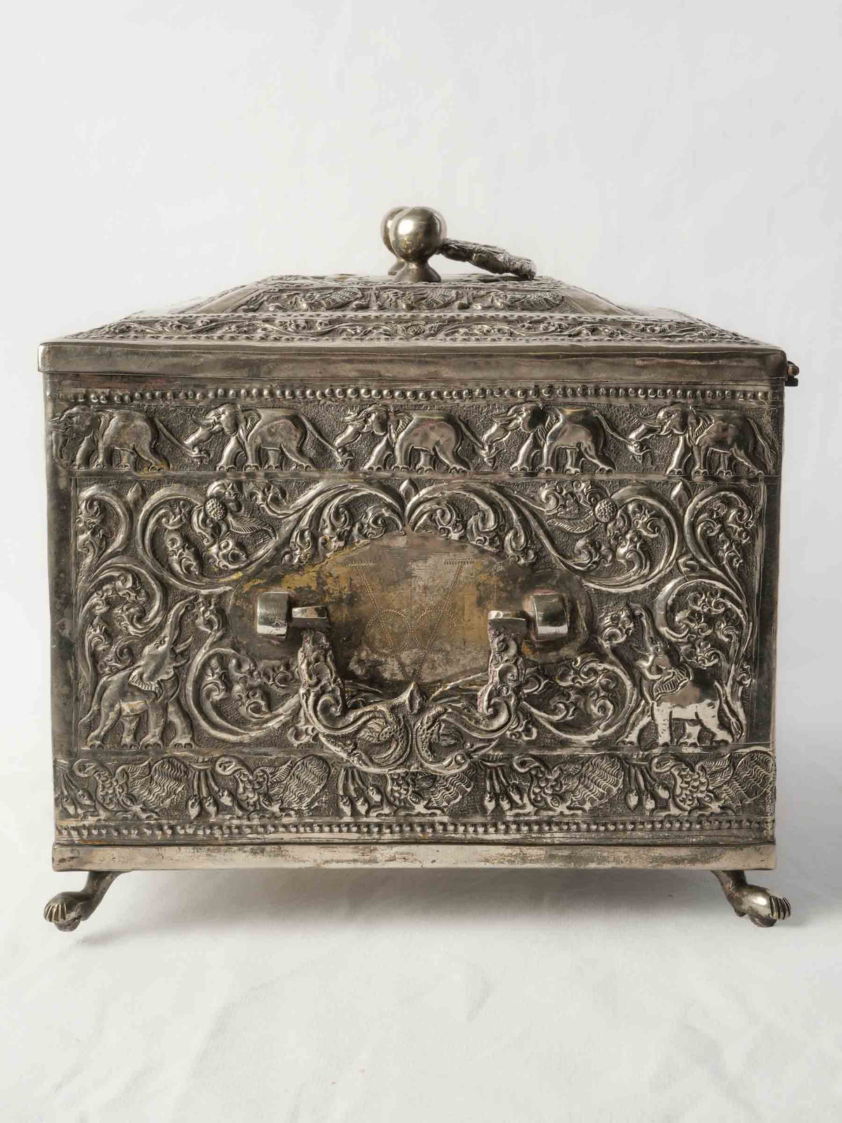 Large Antique Anglo-Indian Silver-Plated Box with Rich Repoussé Work - 9¾" x 14¼"
