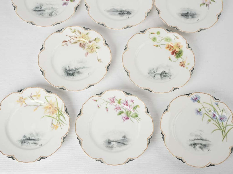 10 dessert plates w/ pretty flowers - Haviland Limoges 7"