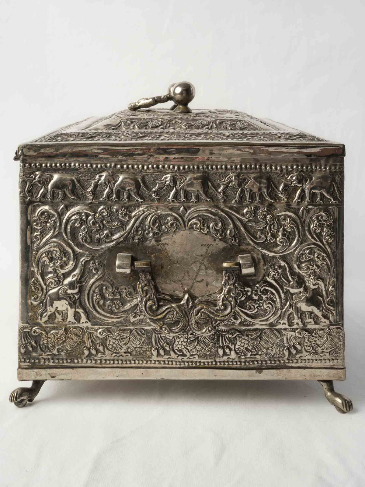 Large Antique Anglo-Indian Silver-Plated Box with Rich Repoussé Work - 9¾" x 14¼"