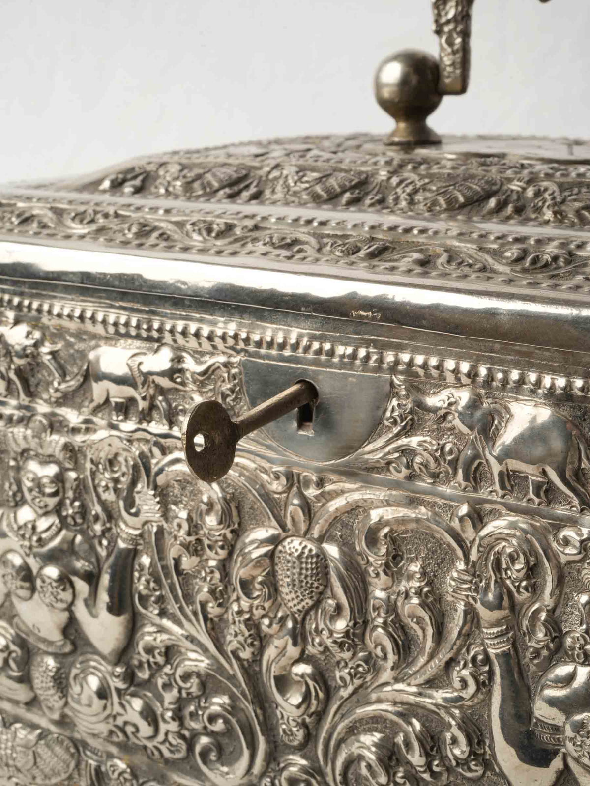 Large Antique Anglo-Indian Silver-Plated Box with Rich Repoussé Work - 9¾" x 14¼"
