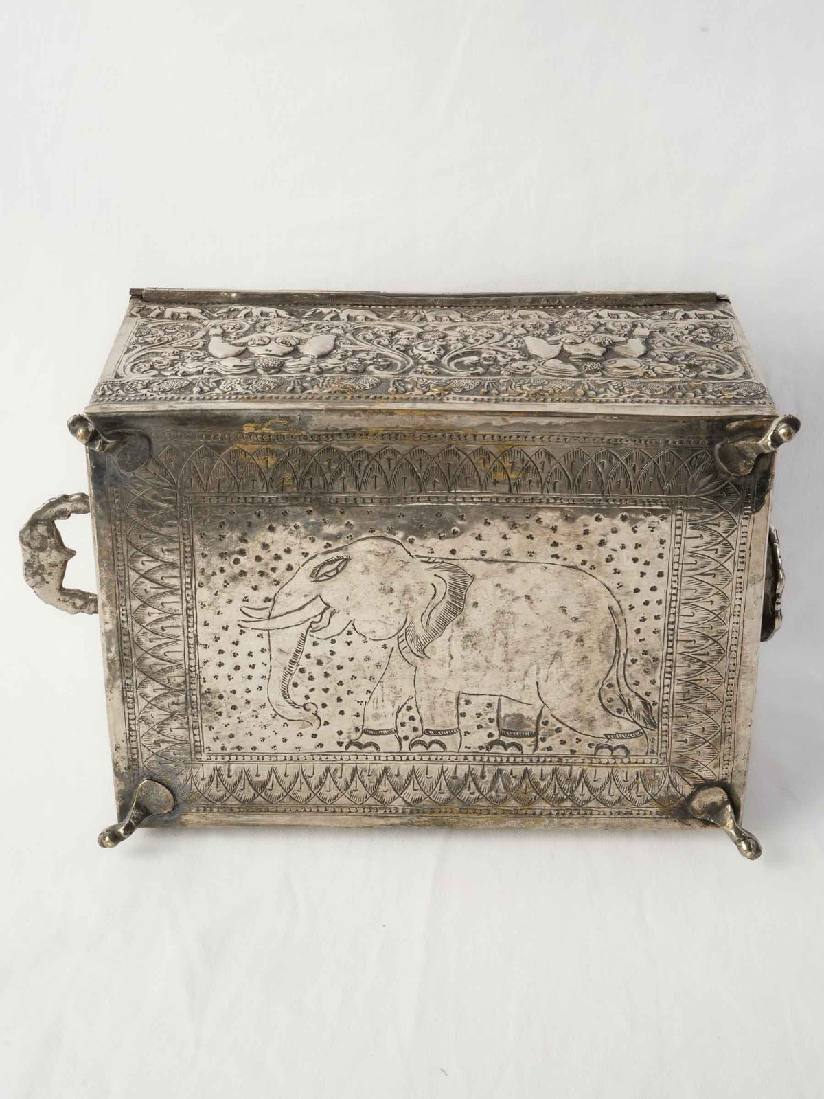 Large Antique Anglo-Indian Silver-Plated Box with Rich Repoussé Work - 9¾" x 14¼"