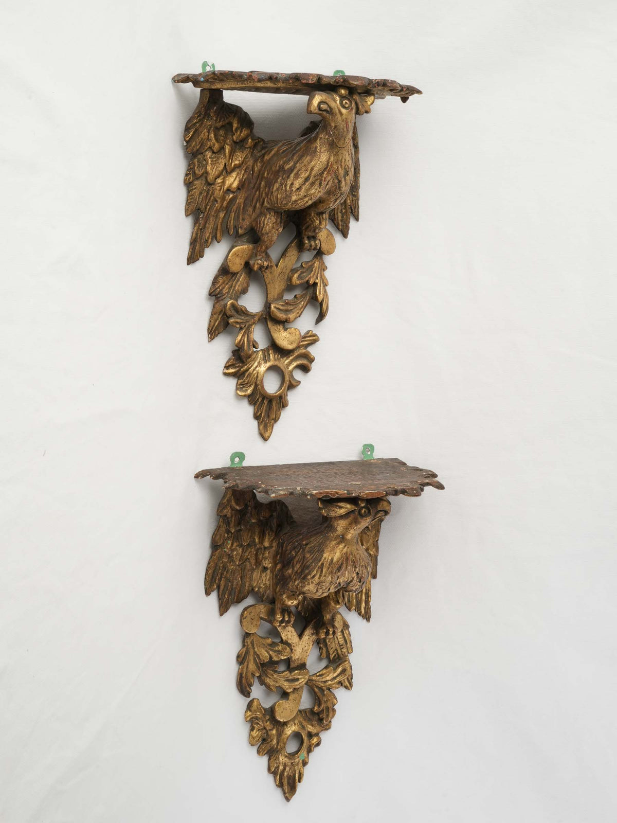 Pair of 19th-Century English Giltwood Wall Brackets w/ Fantastical Birds - 13¾"