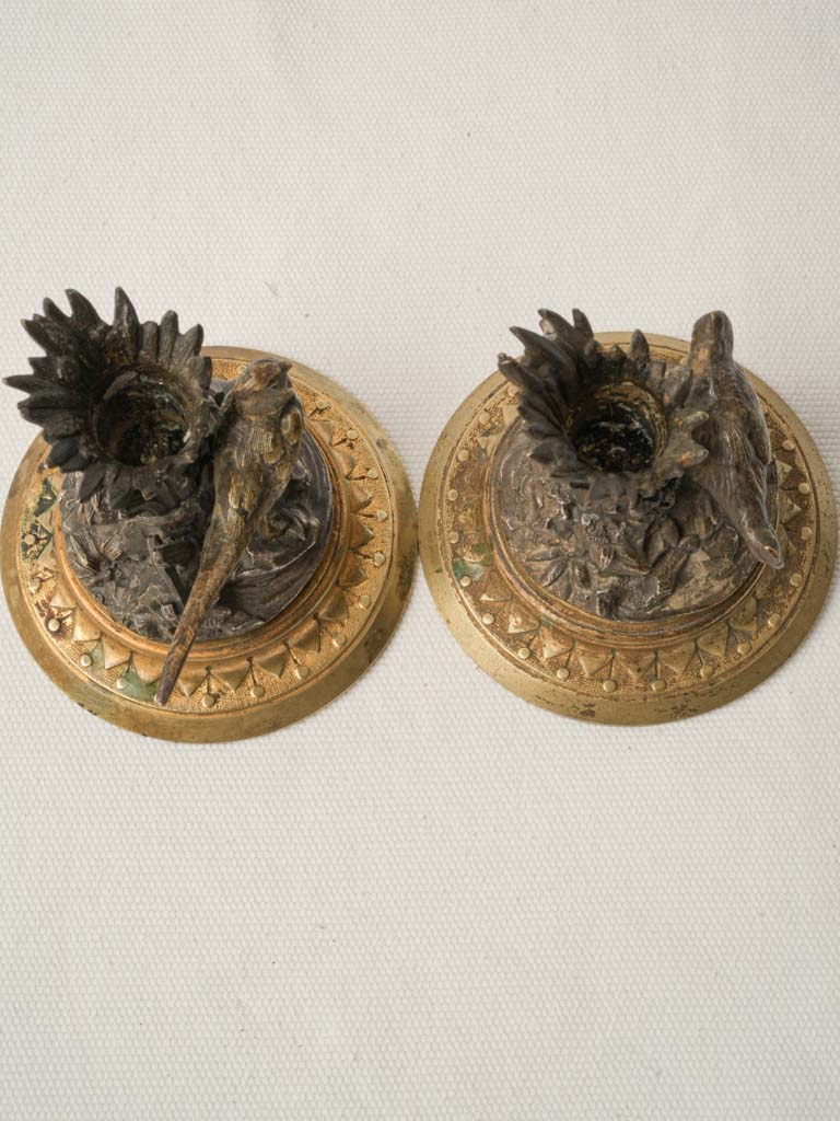 Textured chiselled bronze candlesticks
