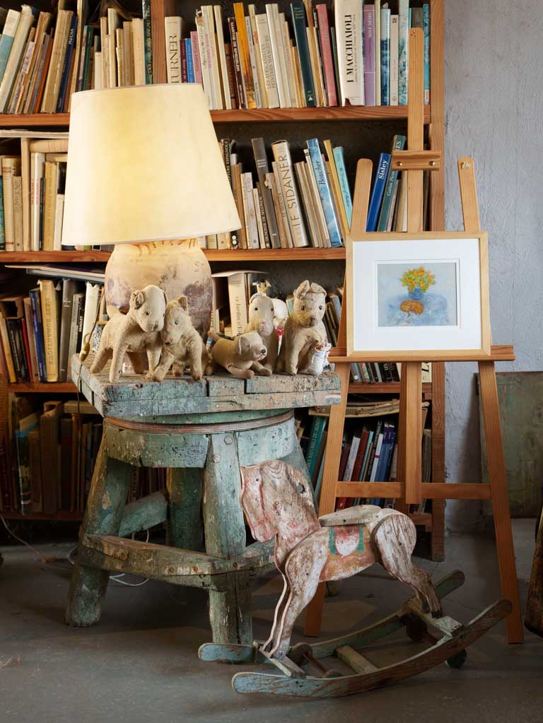 Small Contemporary Painting By Karibou - Le Chat Aux Soucis - Cat With Marigolds -13¾" x 15¼"