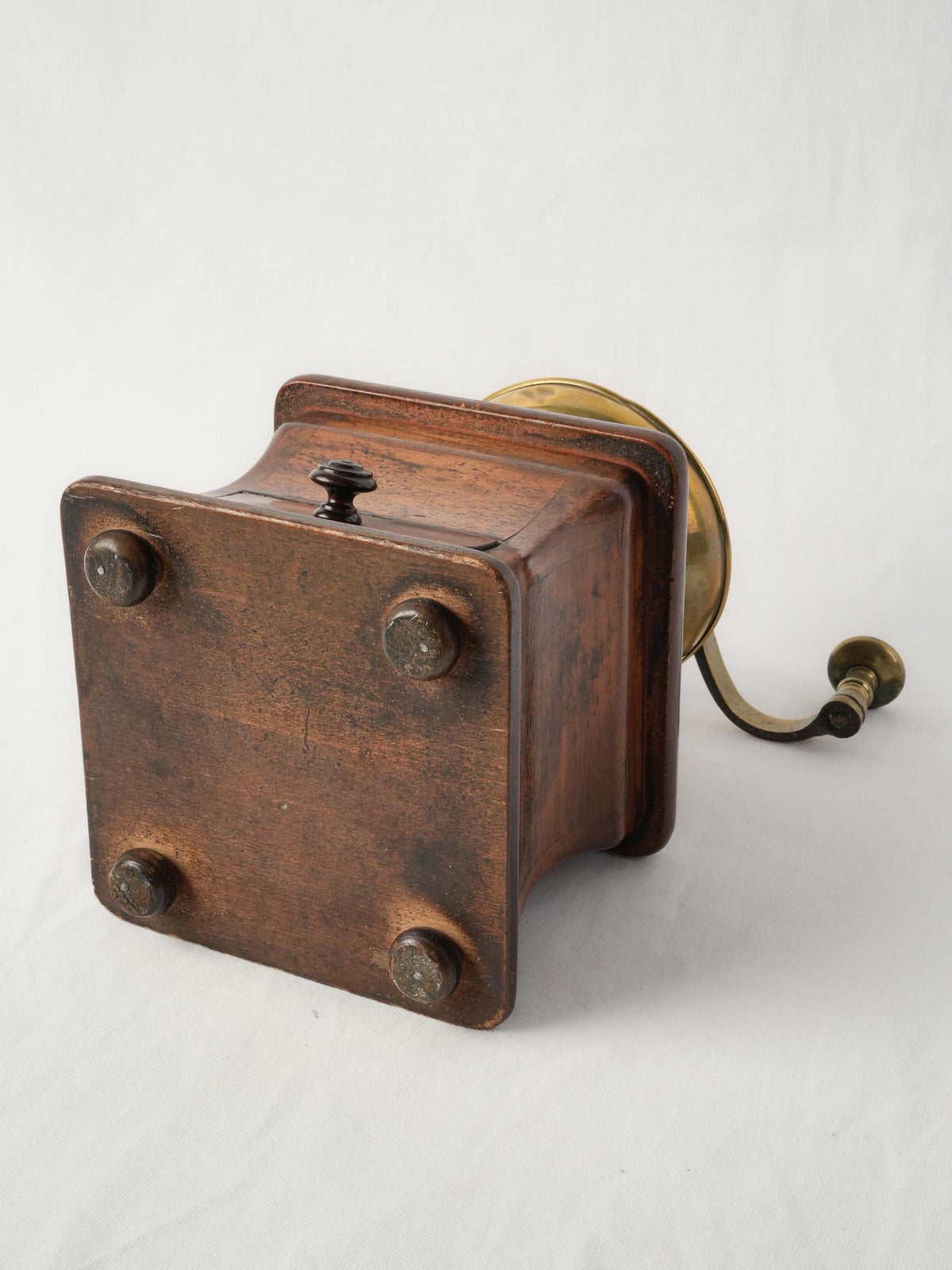 Antique French Walnut and Brass Coffee Grinder w/ Drawer - 13½"