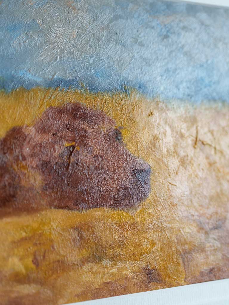 Small Contemporary Painting By Karibou - The Dog Who Would Not Hunt - 13½" x 15¾"