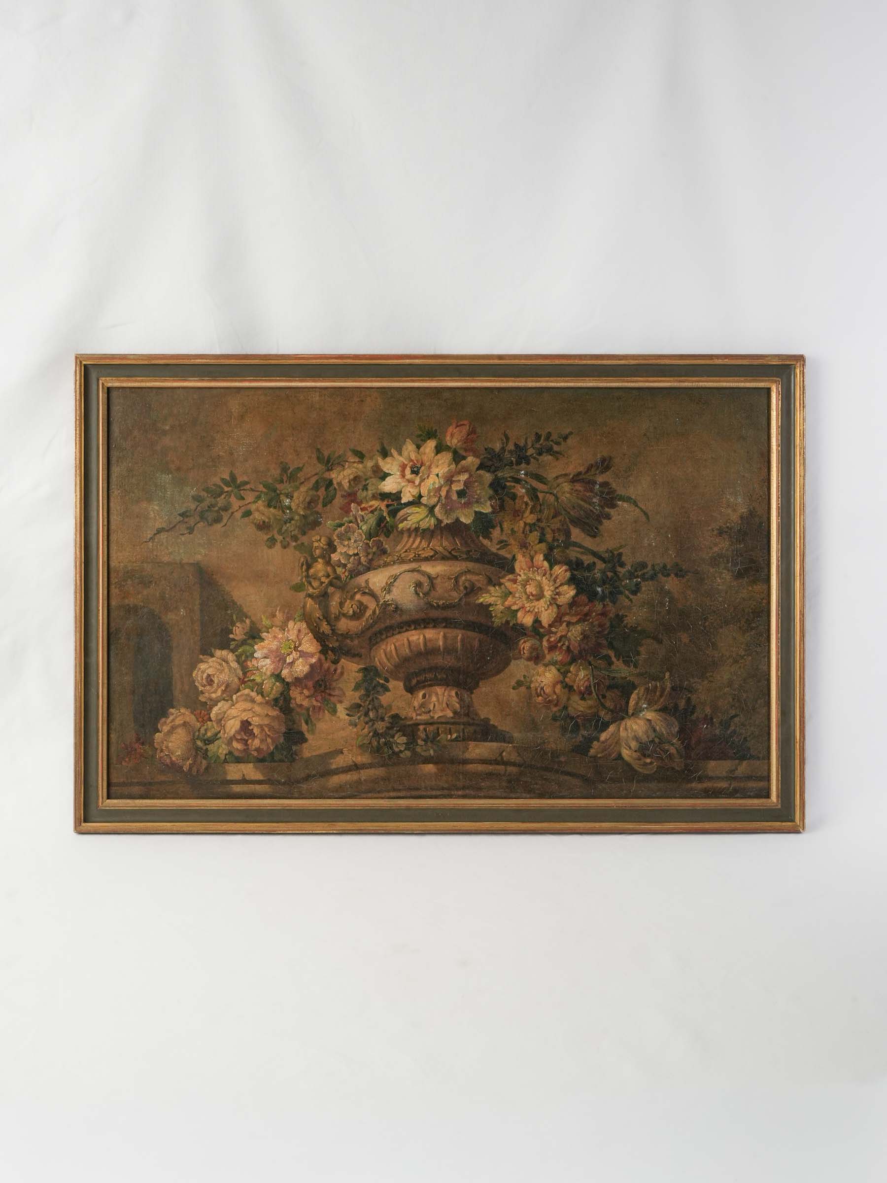 Large Horizontal Floral Painting w/ Medici Urn, Louis XVI Period - 22" x 33¾"