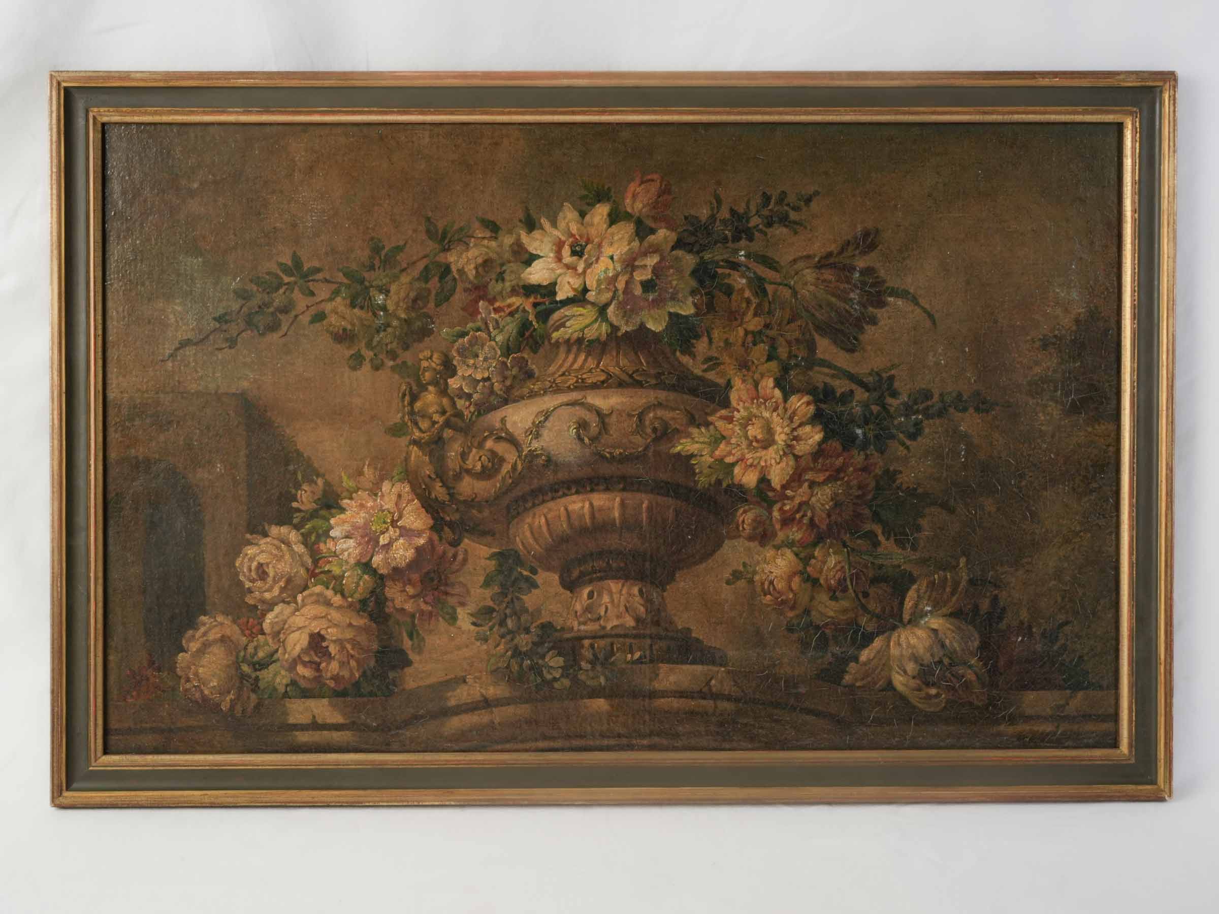 Large Horizontal Floral Painting w/ Medici Urn, Louis XVI Period - 22" x 33¾"